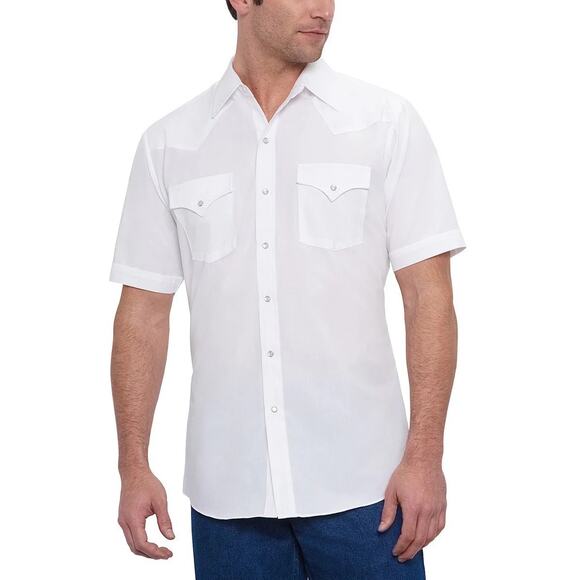 Ely Cattleman White Pearl Snap Short Sleeve Western Shirt Men’s L (16.5) - Picture 1 of 6